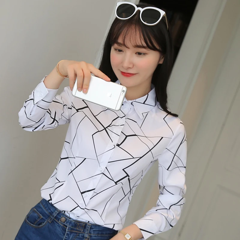 

TA205 Korean Women Shirts OL Cotton Shirt Elegant Women Dot Print Blouse Shirts Mujer De Moda Woman Long Sleeve Shirt Plus Size