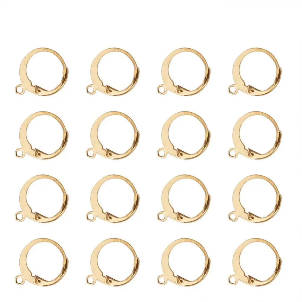 

100 Pcs 304 Stainless Steel Leverback Earring Findings with Loop Golden 14.5x12mm Hole: 1mm; Pin: 0.8x1mm