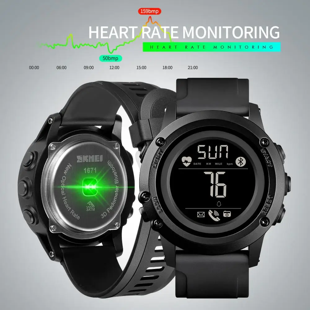 

SKMEI Brand Bluetooth Smart Wristwatch Smart Watches Mens Heart Rate 3D Pedometer Men Sport reloj inteligente hombre No charge