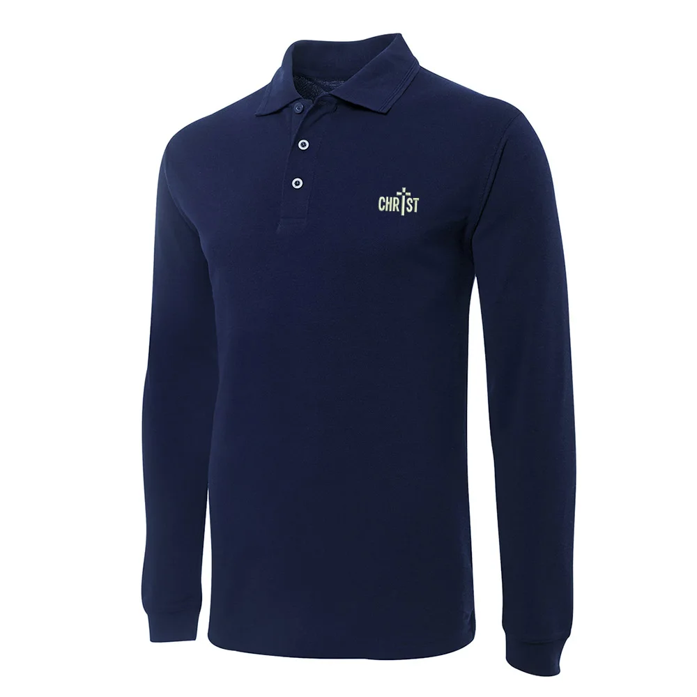 

Christian Faith Embroidery Long Sleeve Polo Shirts Embroidered Men's Shirts