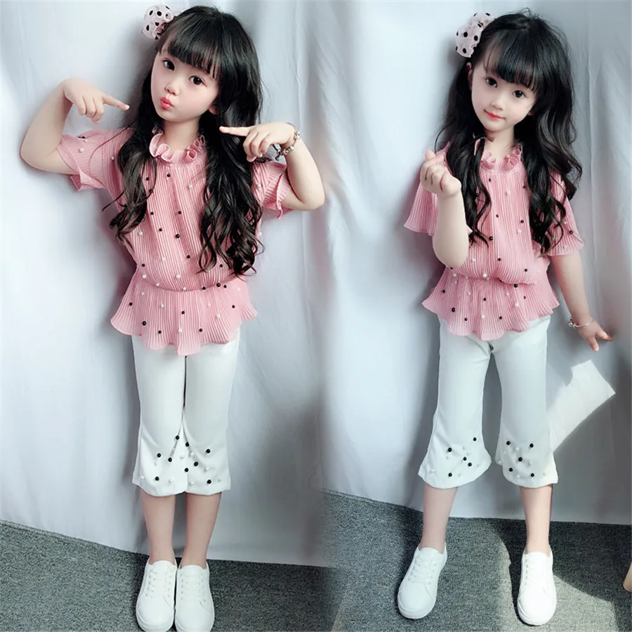 Комплекты одежды для девочек Одежда детей модные топы и штаны комплект из двух