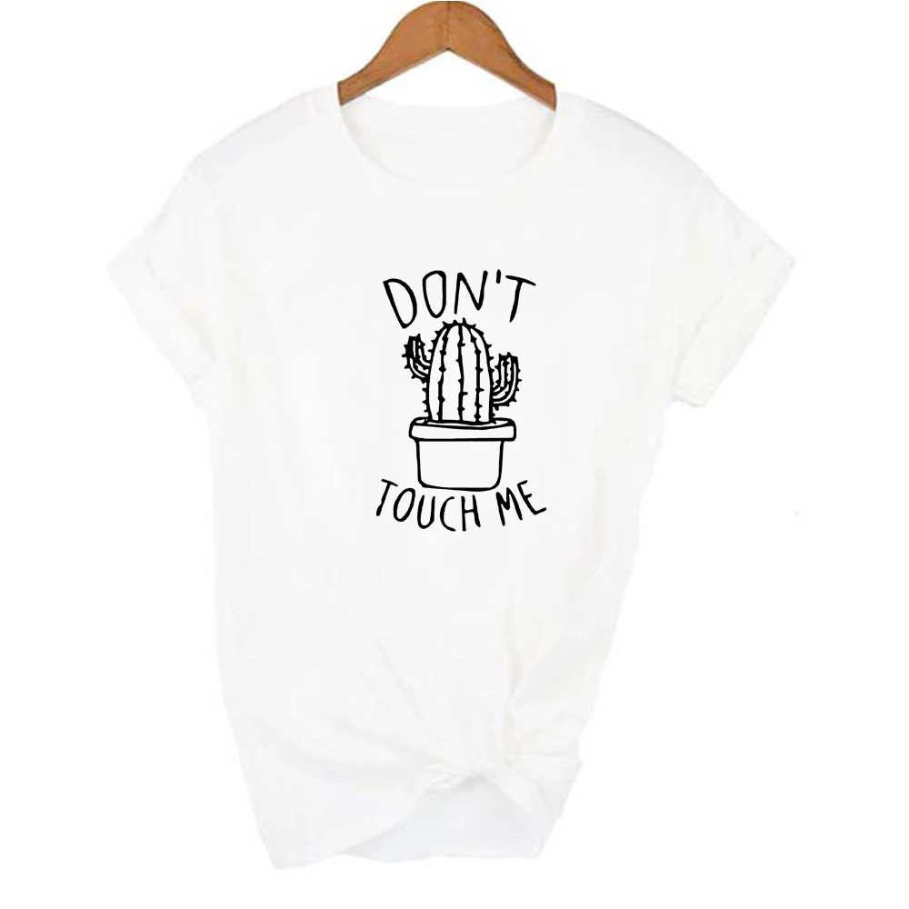 Женская футболка с буквенным принтом Don TOUCH ME круглым вырезом и короткими