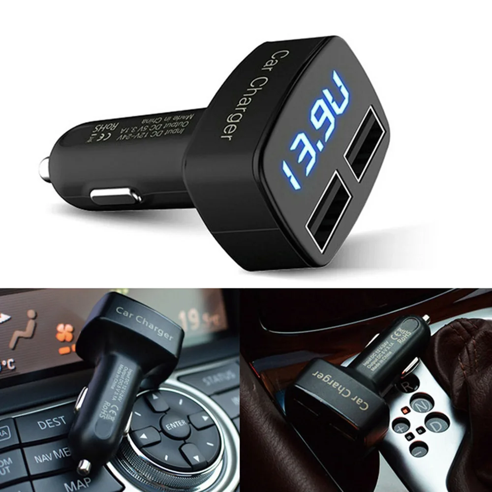 Двойное автомобильное зарядное устройство USB Mini 3.1A светодиодный экран Смарт авто