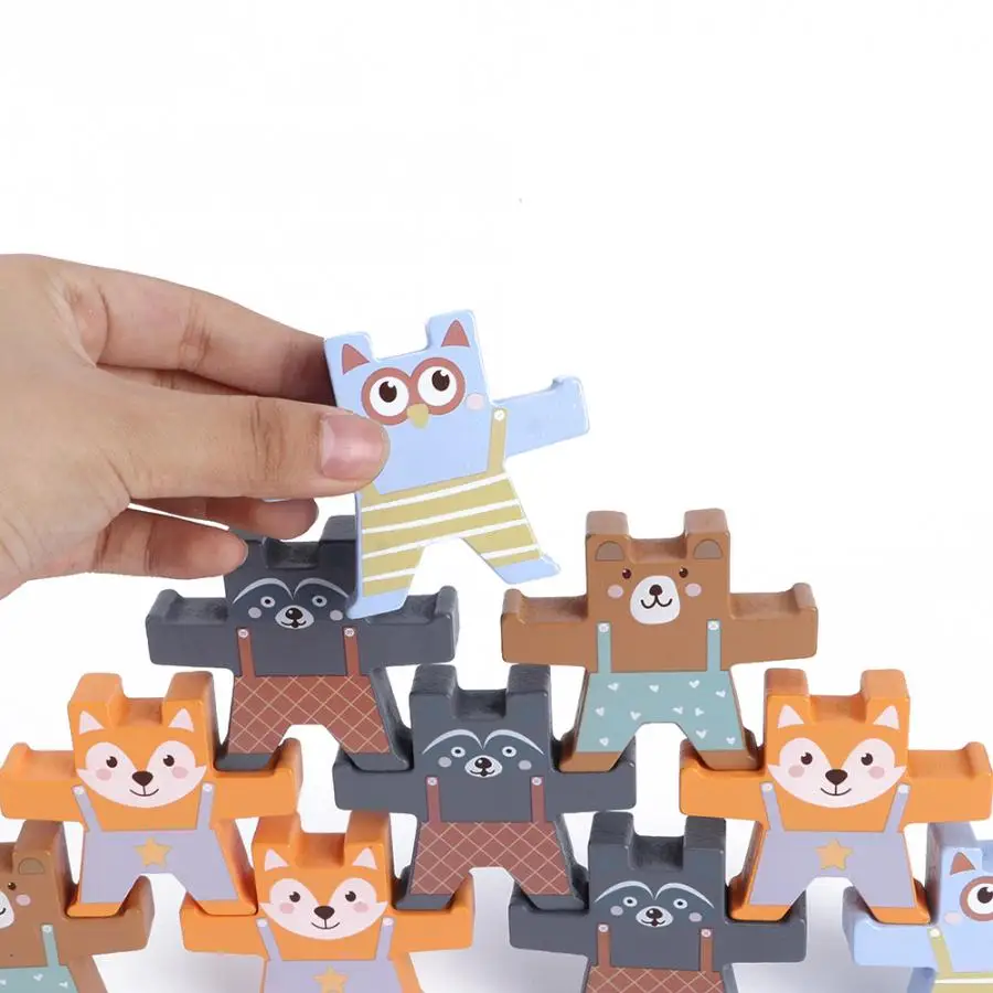 Милый медведь деревянные балансные блоки игрушка Монтессори строительные для