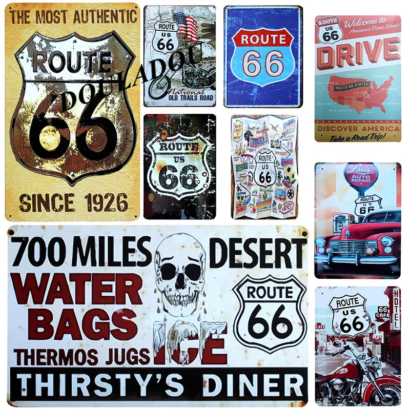 

[Douladou]Hot Road Historic 66 Vintage Metal Tin Sign Retro Auto Plaque Poster Bar Pub Garage Home Plate Wall Decoration 30*20CM