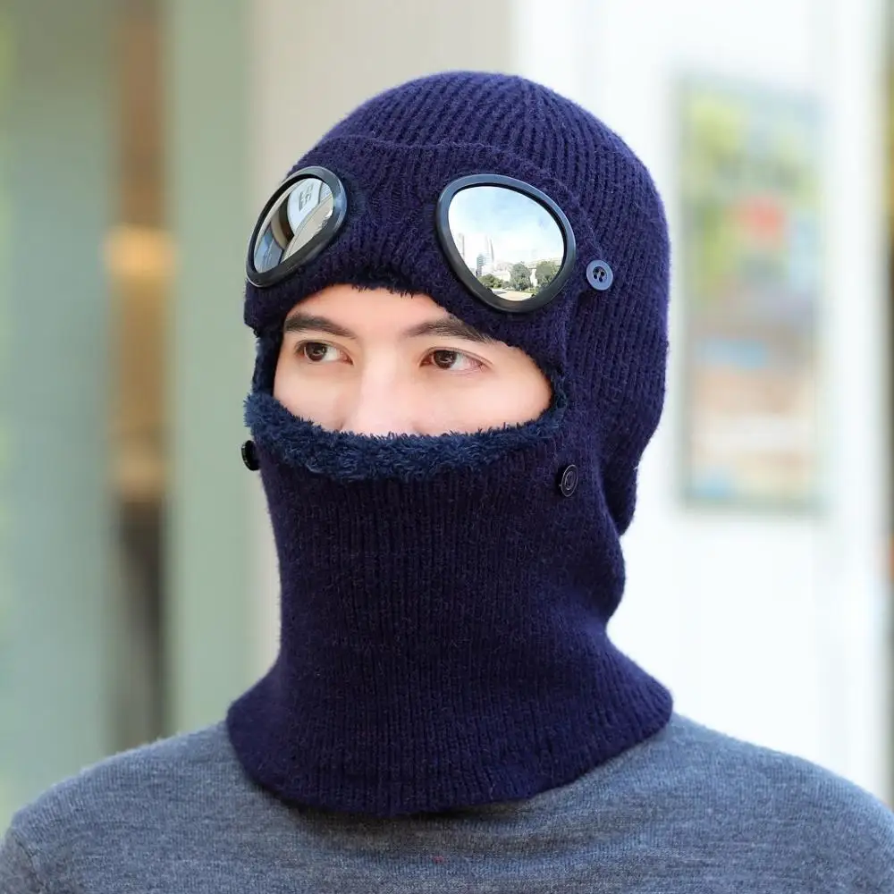 Новые шапки для мужчин и женщин зимние теплые толстые очки капюшон шапка