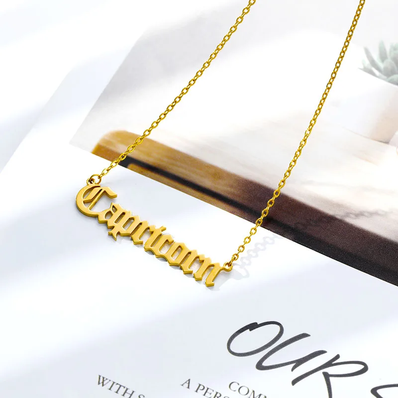 

Stainless Steel Constellation Zodiac Necklace Jewelry for Women Antique Style Taurus Pendant Aries Chains Choker Birthday Gift