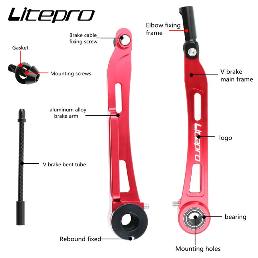 

Litepro MTB Mountain Bike Road Bicycle Ultralight Long Arm V Brake Folding Bike Modification Aluminum Alloy Long Arm V Brake