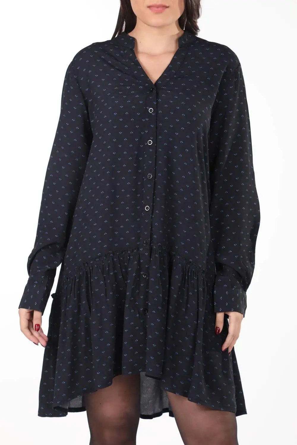 

Markapia Long Sleeve Navy Blue Patterned Dress