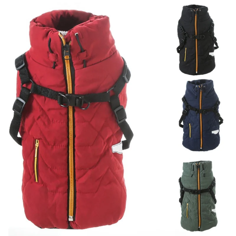 

Pet Autumn Winter Warm Coat With Chest Strap Adjustable Waterproof Harness Reflective 2 In 1 Clothes For Small Medium Dog