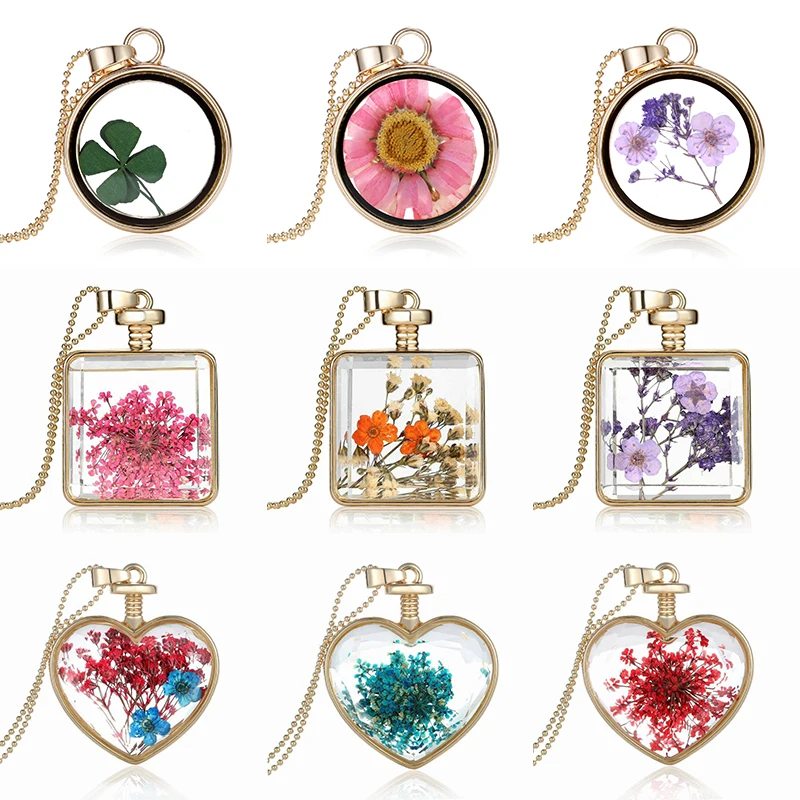 Ожерелье с подвеской из натуральных растений комплект стеклянной смолы