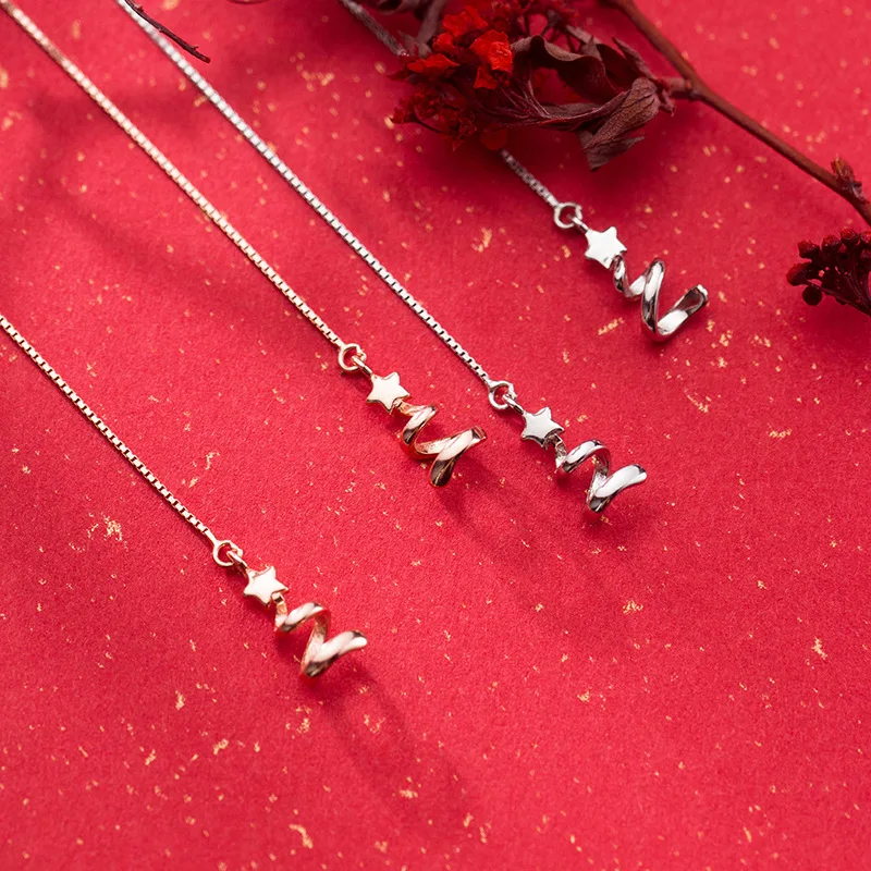 Женские серьги-подвески в виде волнистой звезды из серебра 925 пробы