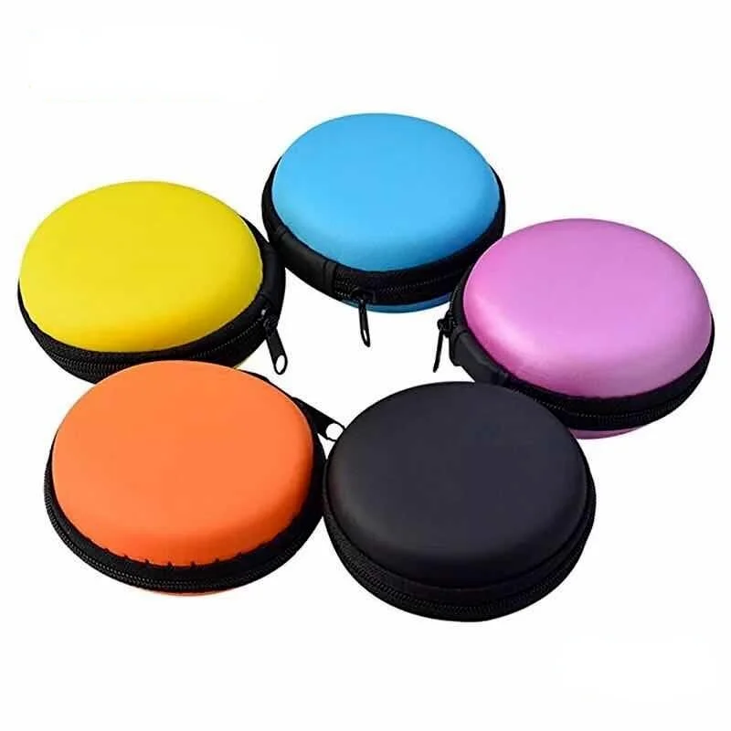 

Portable Earphone Case Box USB Data Cable Charging Line Storage Box Organizer Round Shape Zipper Coin Wallet Pills packing Bag