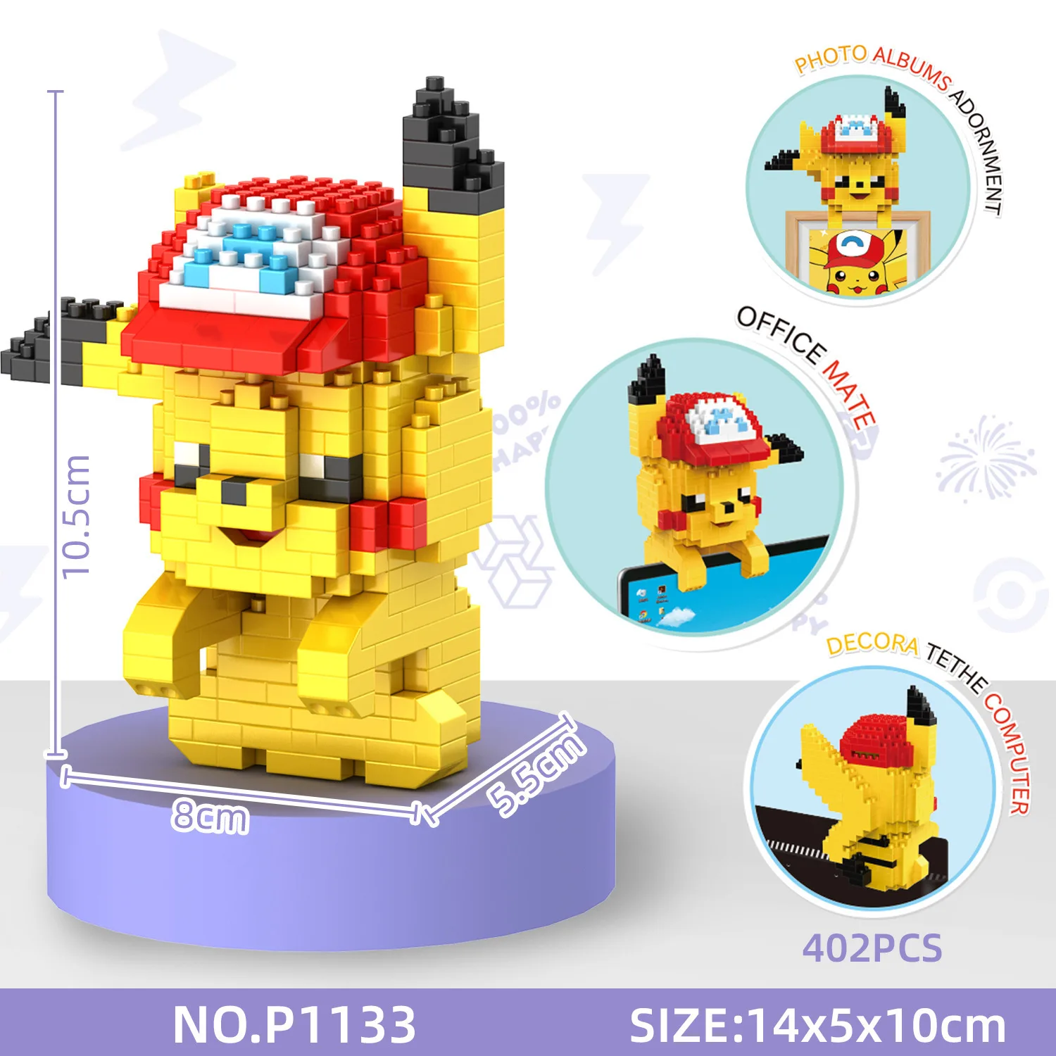 

Pokemon Pikachu Building Blocks Pikachu Computer Screen Model Pendant Micro Diamond Bricks Office Decoration Anime Figures Gift