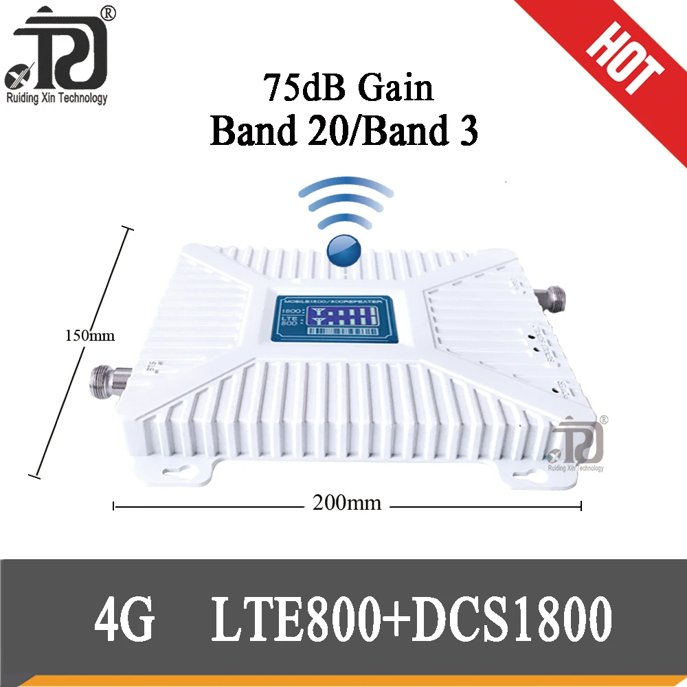 Усилитель сотового сигнала 75 дБ двухдиапазонный усилитель телефона 1800 МГц LTE 800 4G