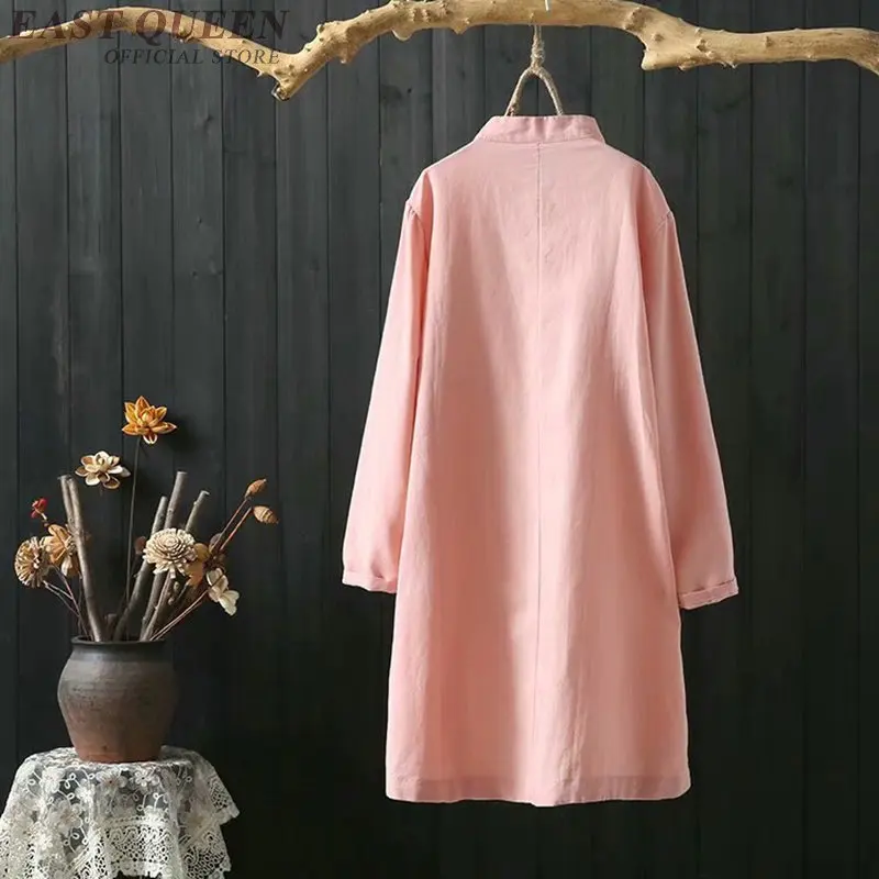 Желтое китайское платье длинная рубашка Женская туника Женские топы и блузки