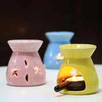 1pc ceramic essential oil lamps hollow stars moon pattern simple essential oil fragrance tea light candle holder