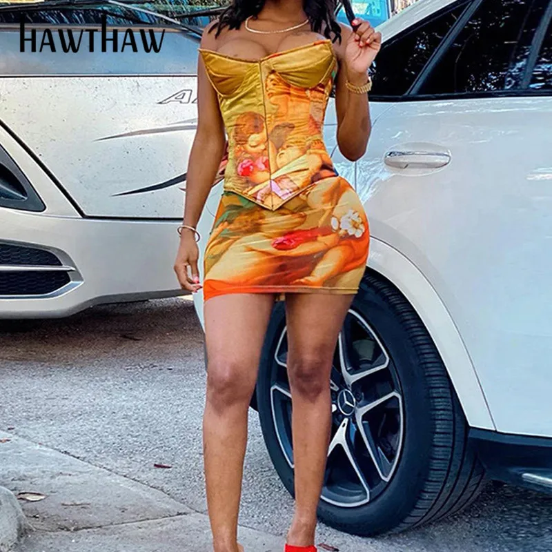 Женский осенне зимний костюм Hawthaw комплект из двух предметов: топ с принтом