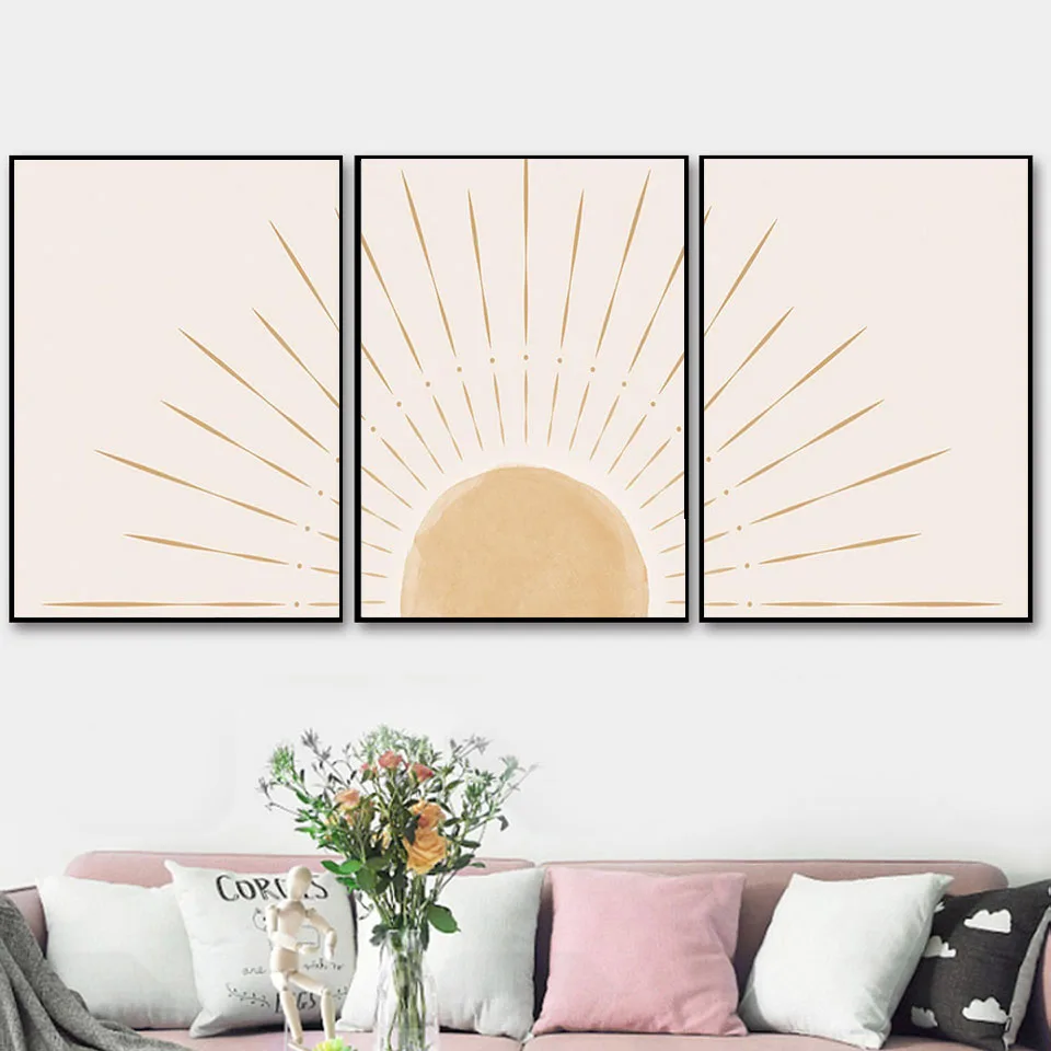 Абстрактная картина восходящее солнце в стиле бохо с печатью на холсте настенные