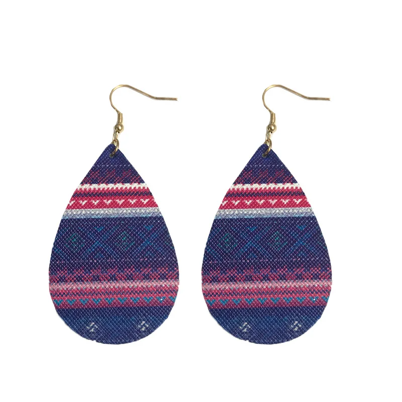 Cpop новые модные серьги капли из искусственной кожи с цветочным принтом висячие