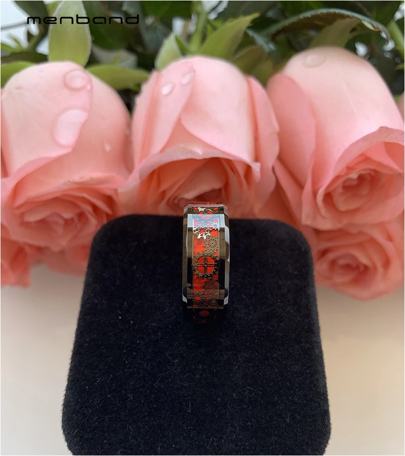 Черный вольфрамовый мужской свадебный браслет с черным механическим зубчатым