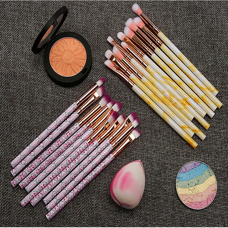 10 шт./компл. Новая косметическая кисть с пластиковой ручкой мраморным узором для