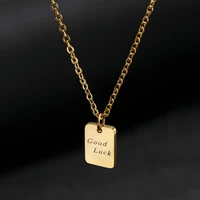 high end jewelry square good luck tag pendant necklace women titanium steel gold plated personalized clavicle chain necklace