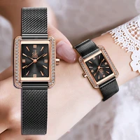 fashion women watches luxury rhinestone minimalism elegant lady wristwatch mesh steel strap black stylish casual dress clock