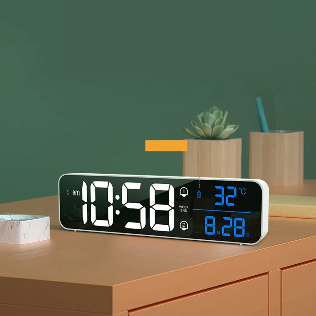 

Music LED Digital Alarm Clock Temperature Date Display Desktop Mirror Clocks Home Table Decoration 2400 MAh Electronic Clock