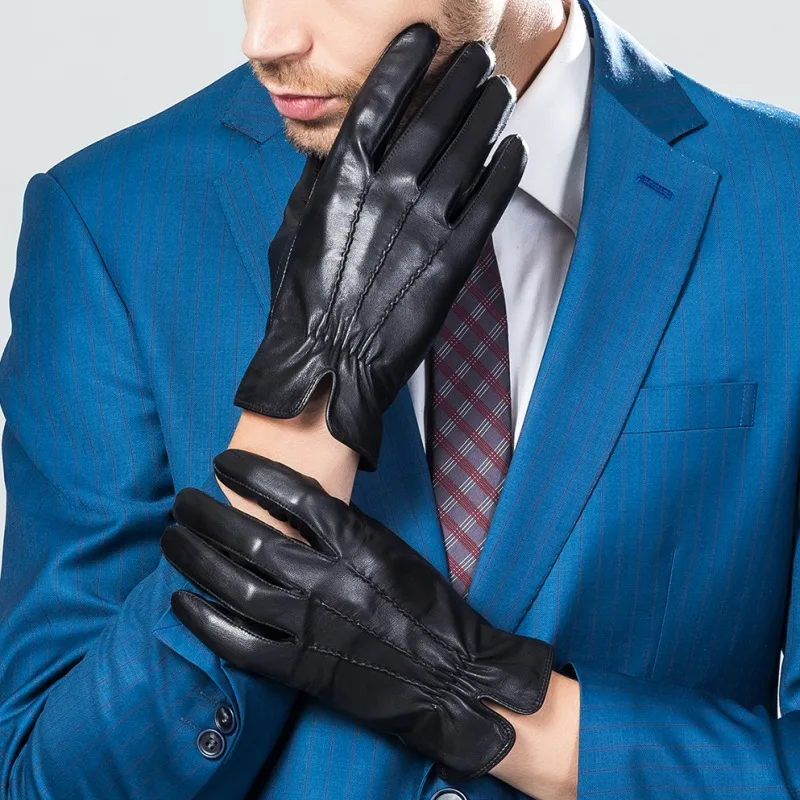 

Winter Sheepskin Gloves Men's Warm Soft Men's Black Coffee Gloves Thin Thick Warm Lining Mittens S2700