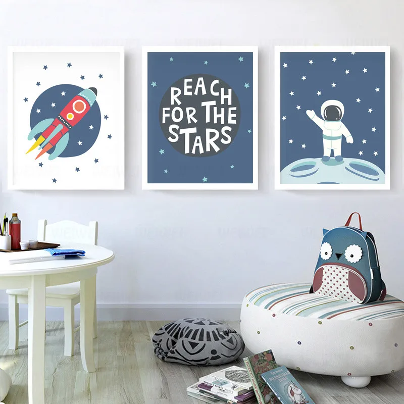 

Dream Big Quote Canvas Poster Space Illustration Baby Nursery Wall Art Painting Picture Scandinavian Kids Room Decor Print