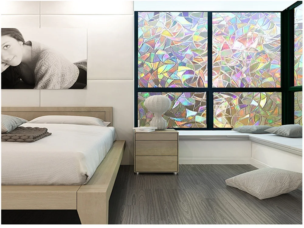 

Rainbow Privacy Decorative Window Film Vinyl Static Cling Anti Uv Window Stickers Non Adhesive Opaque Window Tint Film for Home