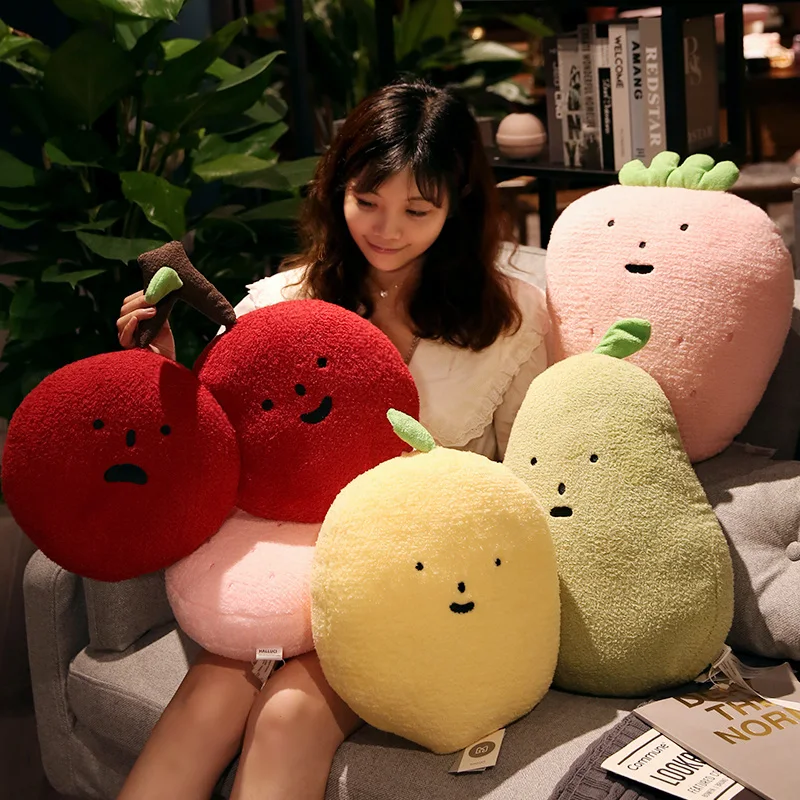 35/40cm Cartoon Soft Cute Cherry Apple Pear Peach Lemon Strawberry Plush Toys Stuffed Pillow Doll For Girls Kids Birthday Gifts - купить по