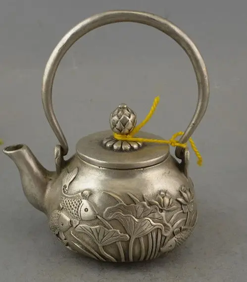 

Chinese cupronickel archaize collection embossed lotus carp fish teapot