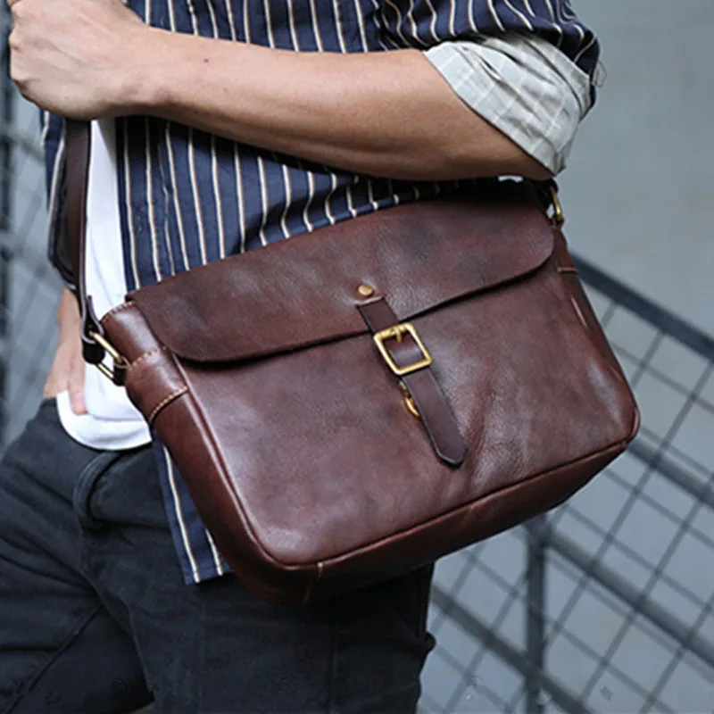Fashion Luxury Genuine Leather Men's Messenger Bag Weekend Outdoor Daily Natural Real Cowhide Work Coffee Shoulder Bag