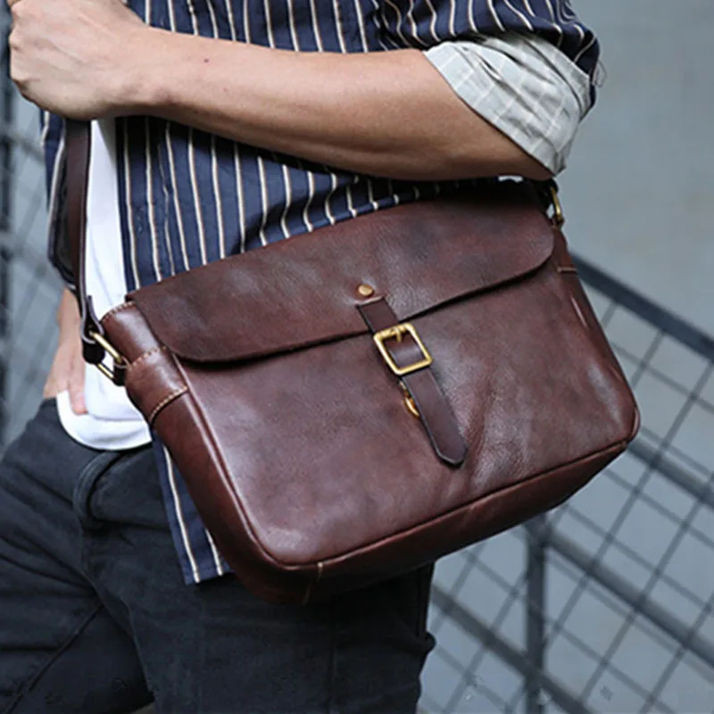 

Fashion Luxury Genuine Leather Men's Messenger Bag Weekend Outdoor Daily Natural Real Cowhide Work Coffee Shoulder Bag