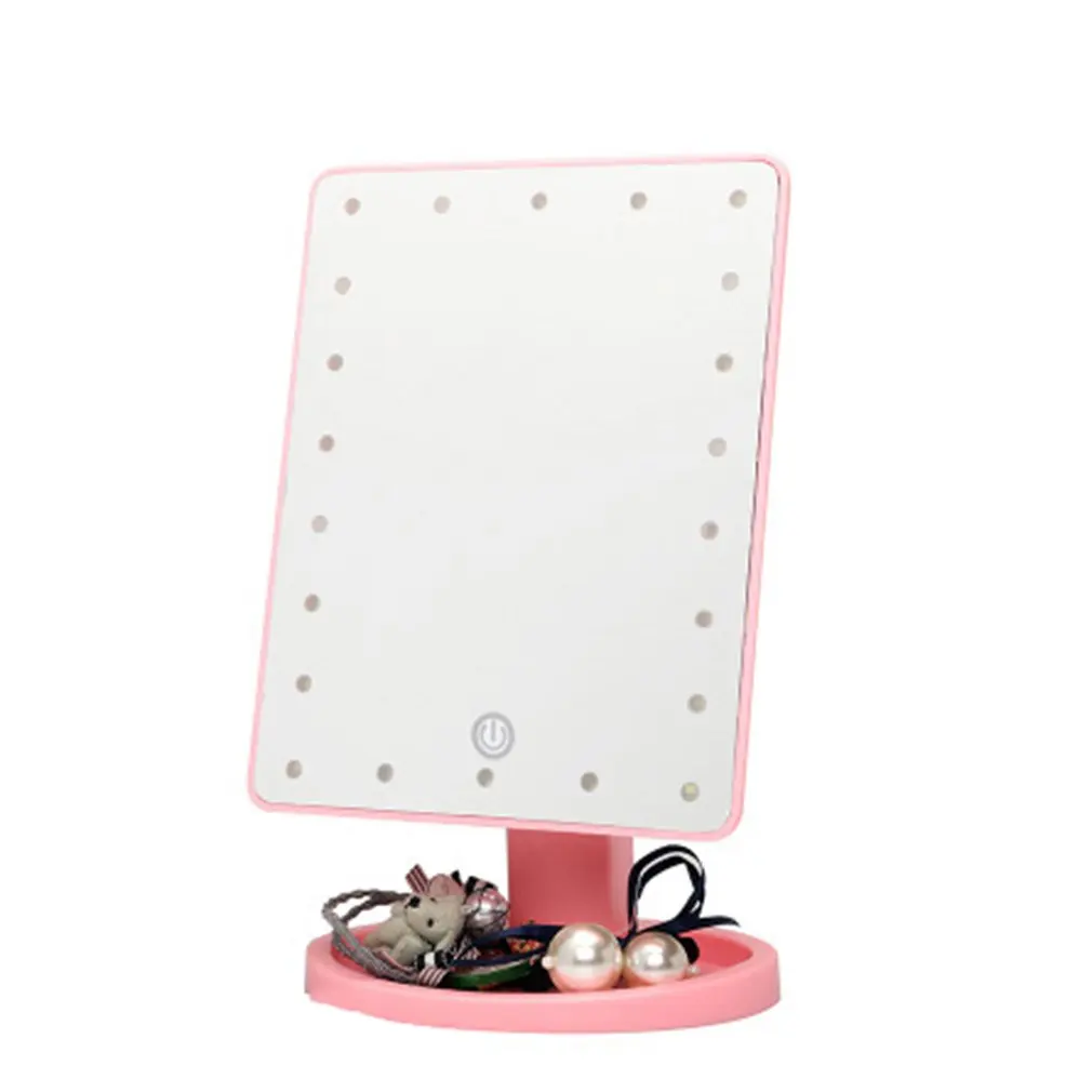 22 lamp pink Квадратное изгибаемое светодиодное зеркало для макияжа с 22 светом, дополнение сенсорного переключателя, туалетное зеркало 360 градусов, зеркало вращающееся - Цвет: 22 lamp pink