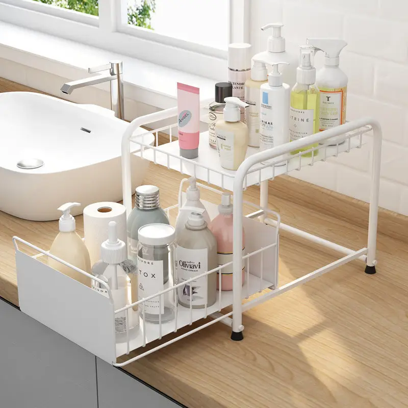 

Drawer Organizer Kitchen Bathroom Storage Pull Out Under Sink Desktop Cabinet Basket