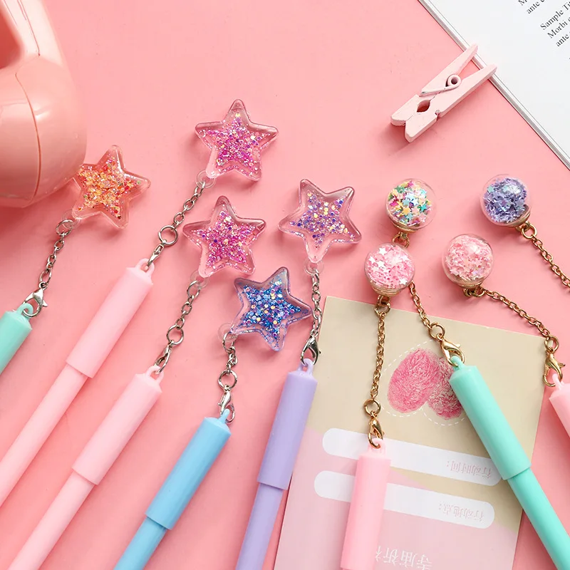 

24PCS Korean Cute Creative Gel Pen Couple Fairy Net Red Pendant Pendant Pen Wind Chimes Black Pen Stationery