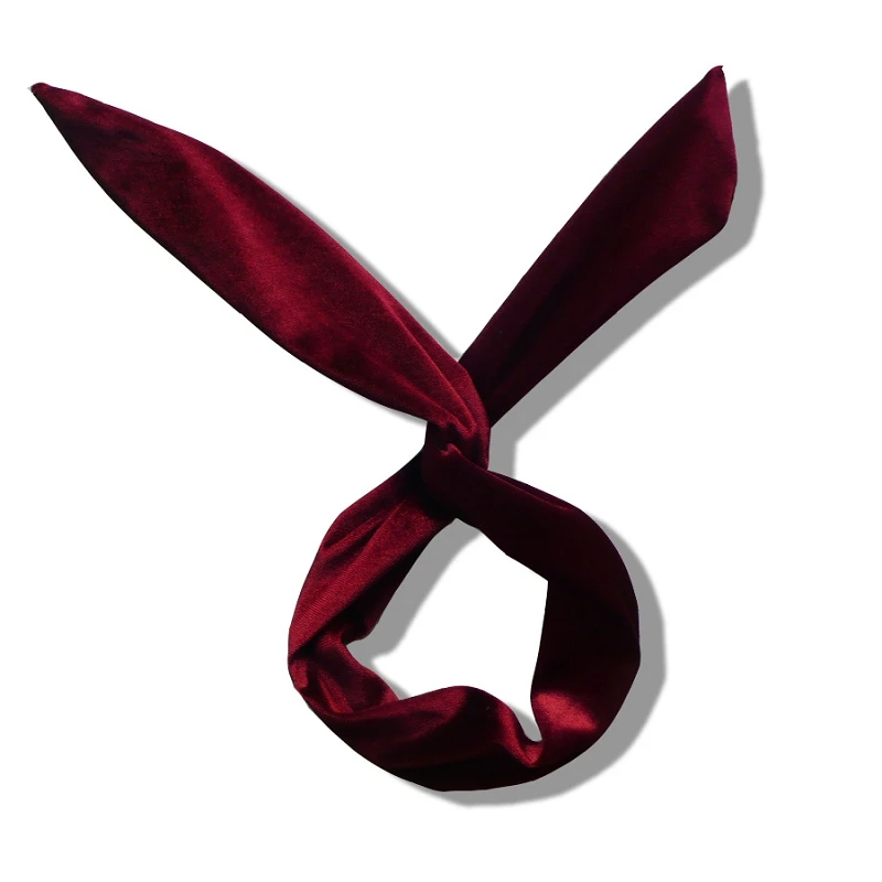 wine red 1 шт., бархатная повязка для волос с кроликом, повязка для волос для женщин и девочек, аксессуары для волос, тюрбан с кроличьими ушками, повязка на голову, бандана - Цвет: wine red