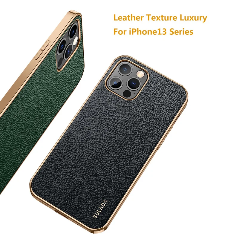 

Plain Leather Light Ultra-thin Cover For iPhone13 13Pro 13ProMax Case Anti-fingerprint Wireless Charging Luxury Plating Cover