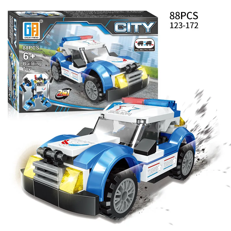 2 в 1 строительные блоки вертолет городской полиции оттягиваемая назад машина