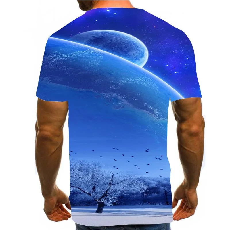 

Men's Graphic T Shirts 3D Print Shirt Summer Tees Snow Forest Pattern Tops Blue