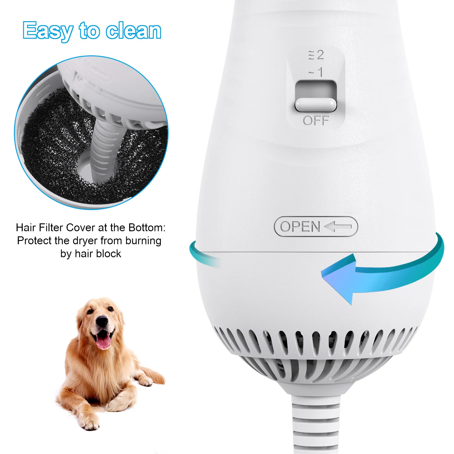 

Dog Grooming Hair Dryer Blower Pet 2 In 1 Power Supply AC220-240V Negative Ions Gently Blow Dry Not Harm The Skin For Pet Dogs