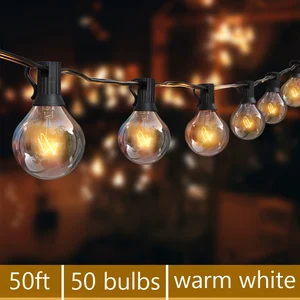 Гирлянда с 50 прозрачными шариками, винтажная лампочка с круглыми лампочками 50 футов G40 для внутреннегонаружного подвесного зонта, внутреннего дворика, шнурок для освещения ЕССША
