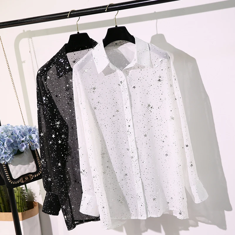 Шифоновые рубашки со звездами и бронзовым принтом Перспективная OL блуза с