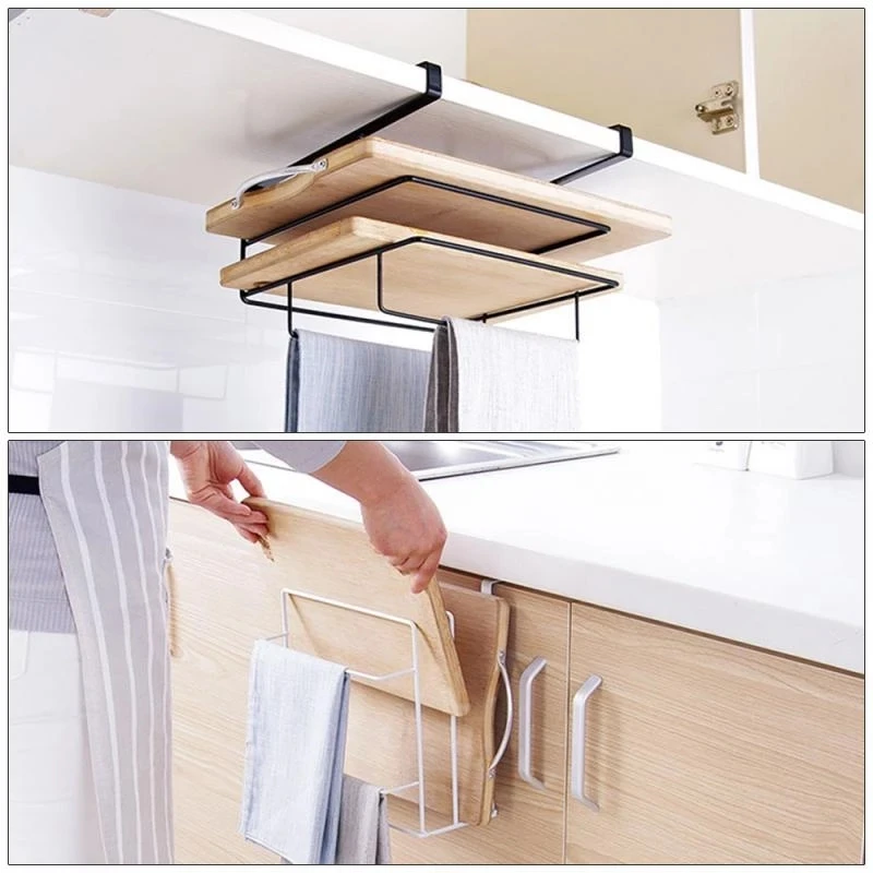 kitchen storage racks organizer iron cutting board storage racks cabinet wall hanging towel holder shelf для кухн