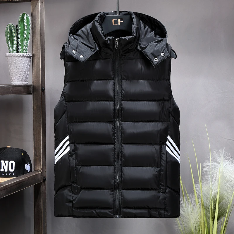 Plus Size 8XL 7XL 6XL 5XL 4XL New Casual Vest Men Autumn Jackets Thick Vests Man Sleeveless Coats Male Warm Waistcoat men - Цвет: Черный