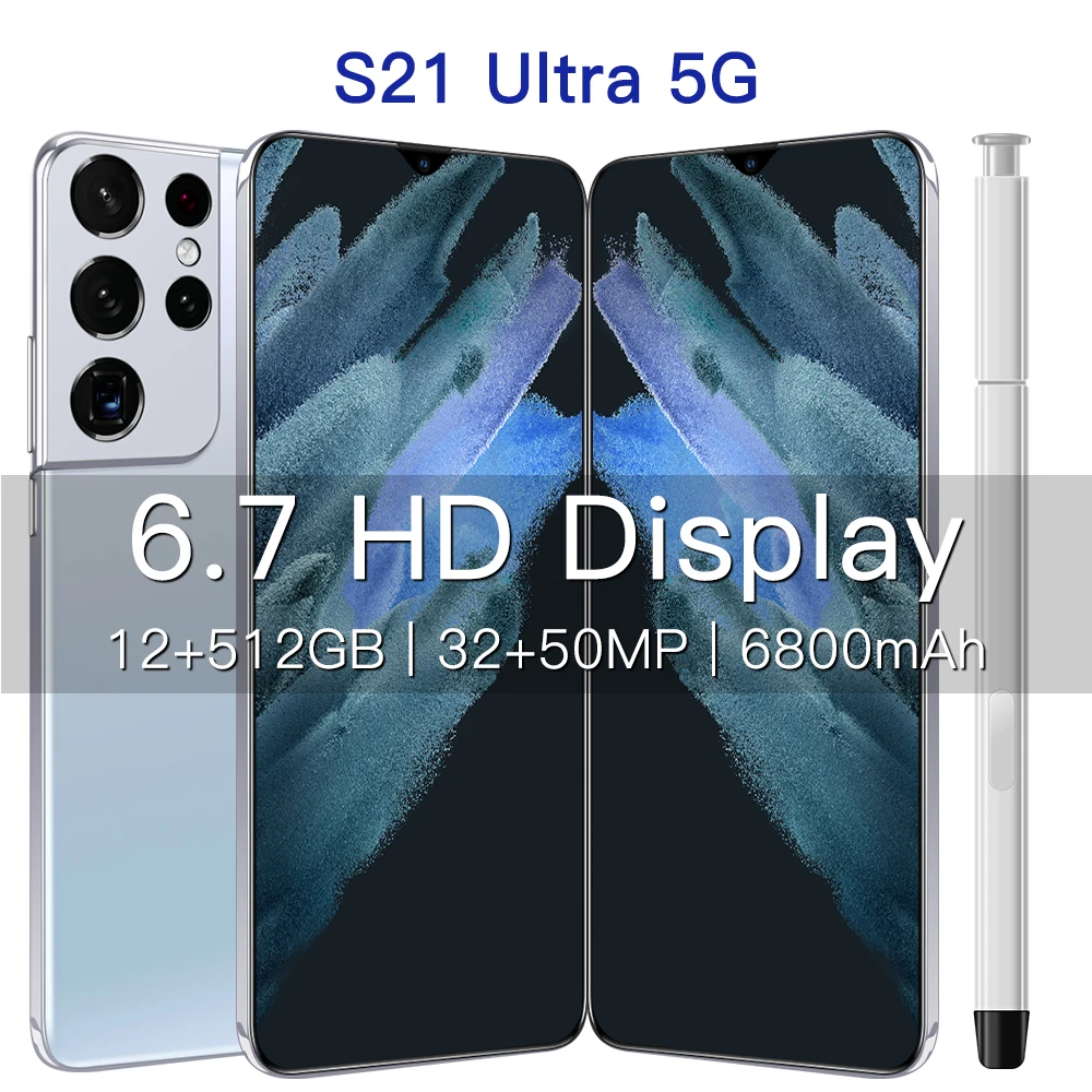 

S21 Ultra 5G Smartphone 4G/5G 2021 Global Version Mobile Phone 16GB+512GB 6800mAh Cellphone Dual SIM Face Unlock Smart Phones