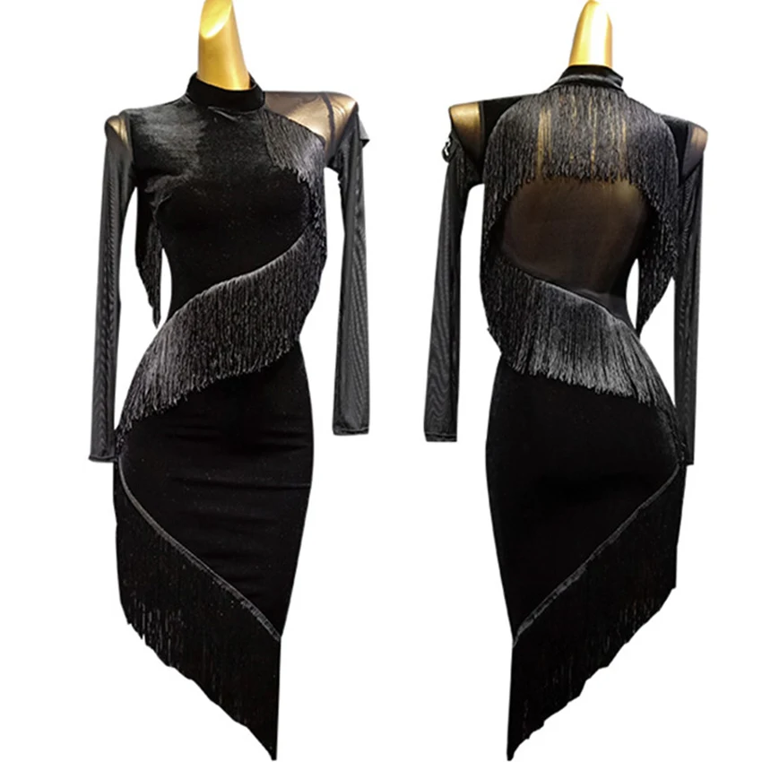 Сексуальное платье для латинских танцев вечерние костюмы с кисточками сальсы
